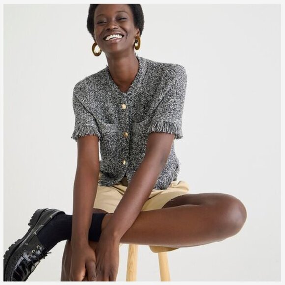 NWT J. Crew Cropped Fringe-Trim Lady Jacket in Marled Yarn (size S) - Picture 4 of 8